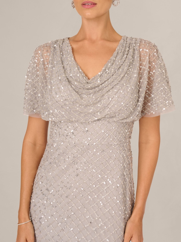 adrianna papell silver beaded dress Adrianna Papell Women's Bead Taffeta Long Dress - Balck Silver main image 0