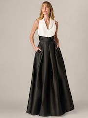 Adrianna Papell Black Colorblock Mikado Gown - Image 1 of 6
