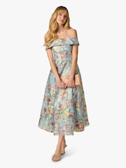 Adrianna Papell Blue Jacquard Ankle Length Dress - Image 4 of 5