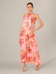 Adrianna Papell Pink Halter Trapeze Gown - Image 1 of 6