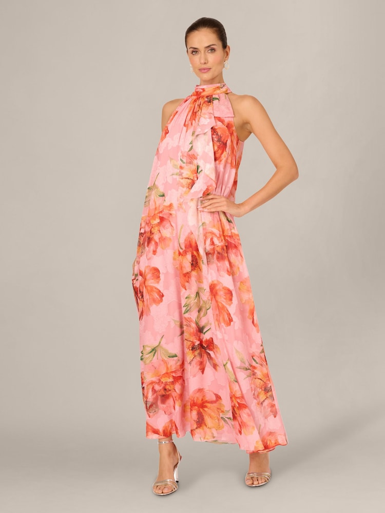 Adrianna Papell Pink Halter Trapeze Gown - Image 1 of 6