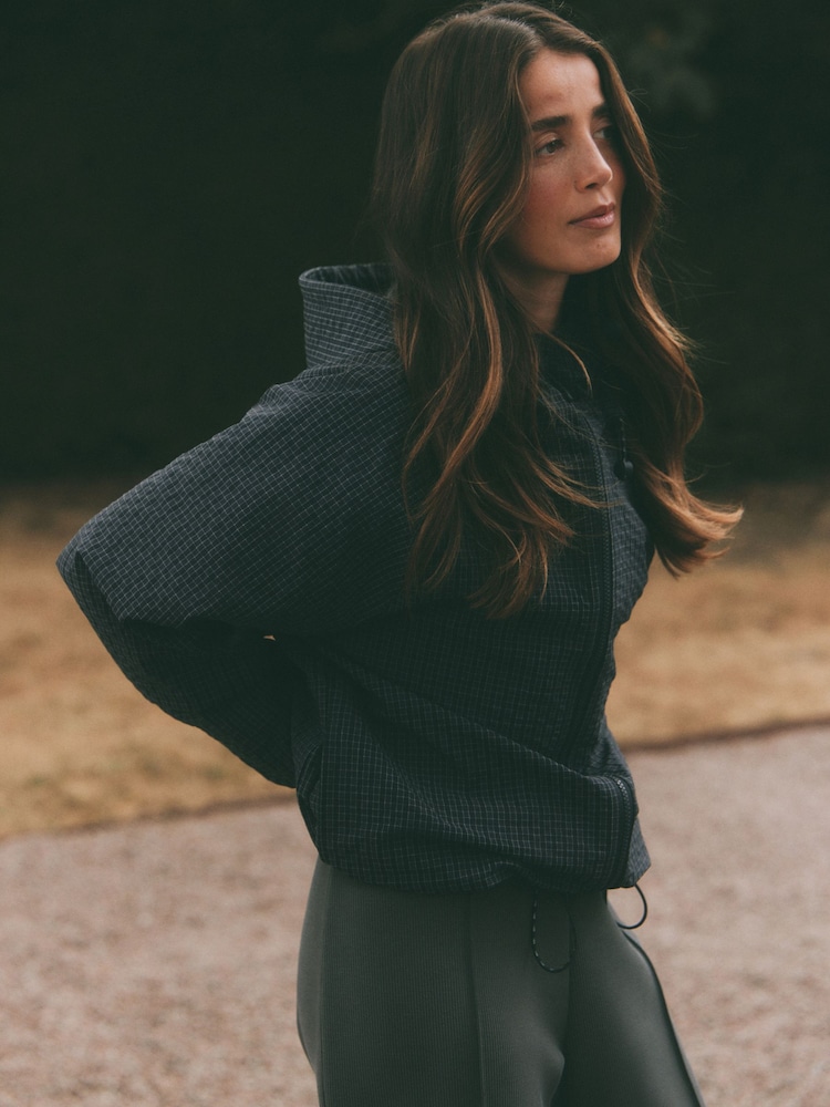 self. Navy Check Hooded Zip Through Jacket - Image 2 of 9