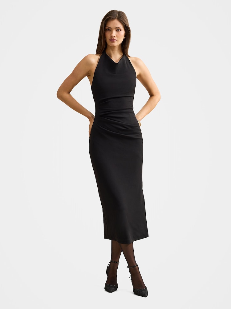 Forever New Black Daphne Halter Neck Column Midi Dress - Image 1 of 4