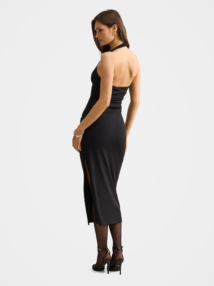 Forever New Black Daphne Halter Neck Column Midi Dress - Image 2 of 4