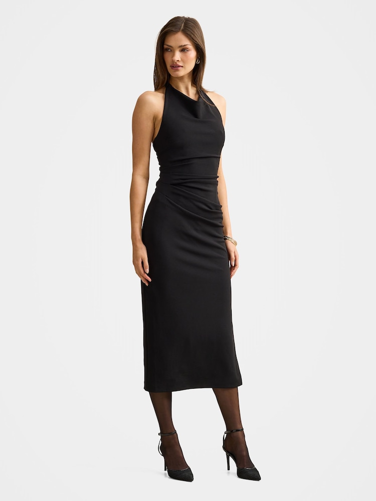 Forever New Black Daphne Halter Neck Column Midi Dress - Image 4 of 4