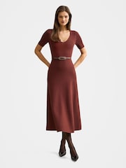 Forever New Brown Celia Short Sleeves Midi Dress - Image 1 of 4