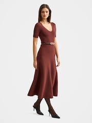 Forever New Brown Celia Short Sleeves Midi Dress - Image 4 of 4