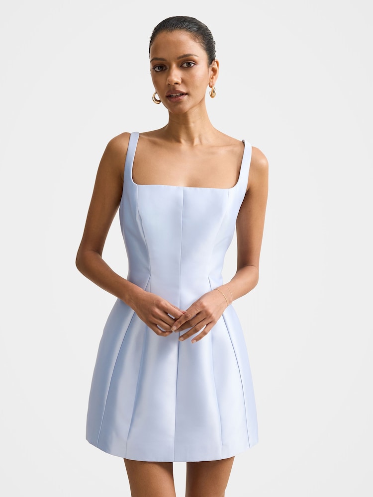 Forever New Blue Kaitlyn Petite Structured Satin Mini Dress - Image 1 of 5 Forever New Blue Kaitlyn Petite Structured Satin Mini Dress - Image 1 of 5