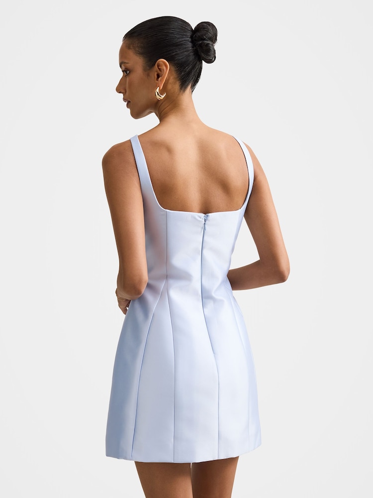 Forever New Blue Kaitlyn Petite Structured Satin Mini Dress - Image 2 of 5 Forever New Blue Kaitlyn Petite Structured Satin Mini Dress - Image 2 of 5