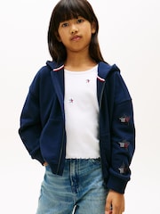 Tommy Hilfiger Blue Diamanté Star Back Logo Zip-Thru Hoodie - Image 1 of 5