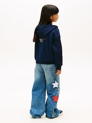 Tommy Hilfiger Blue Diamanté Star Back Logo Zip-Thru Hoodie - Image 3 of 5