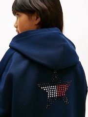 Tommy Hilfiger Blue Diamanté Star Back Logo Zip-Thru Hoodie - Image 4 of 5