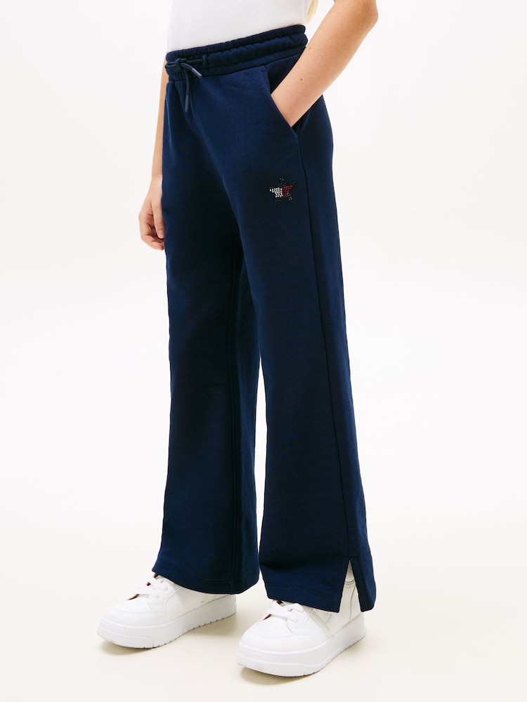 Tommy Hilfiger Blue Diamanté Star Flag Wide Leg Joggers - Image 1 of 5