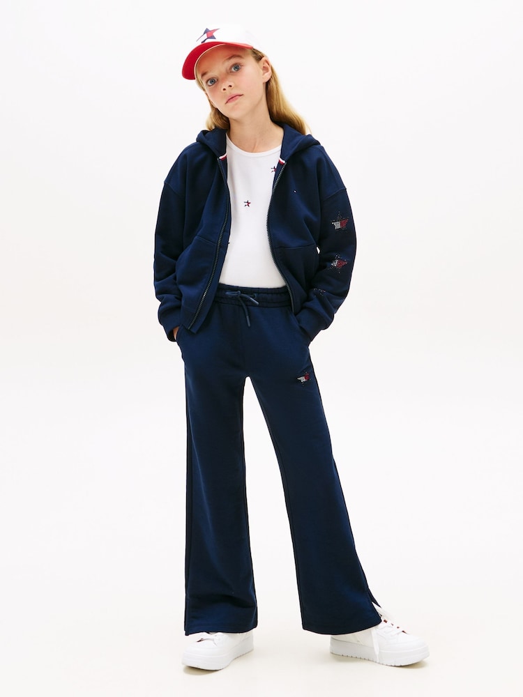 Tommy Hilfiger Blue Diamanté Star Flag Wide Leg Joggers - Image 2 of 5