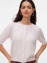 VERO MODA Pink Round Neck Short Sleeve Knitted Button Through Cardigan - Image 1 of 5