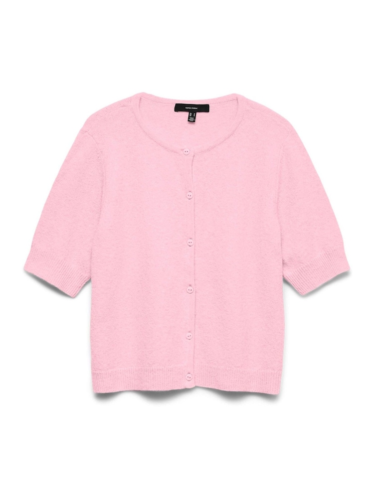 VERO MODA Pink Round Neck Short Sleeve Knitted Button Through Cardigan - Image 1 of 5