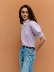 Vero Moda Purple Round Neck Puff Sleeve Knitted Jumper - Image 1 of 4