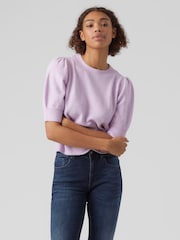 Vero Moda Purple Round Neck Puff Sleeve Knitted Jumper - Image 3 of 4