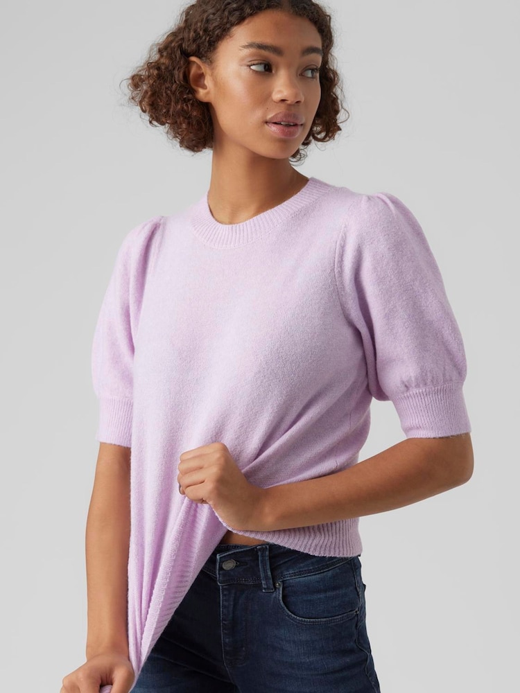 Vero Moda Purple Round Neck Puff Sleeve Knitted Jumper - Image 4 of 4 Vero Moda Purple Round Neck Puff Sleeve Knitted Jumper - Image 4 of 4