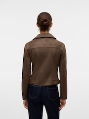 VERO MODA Brown Faux Suede Biker Jacket - Image 2 of 5