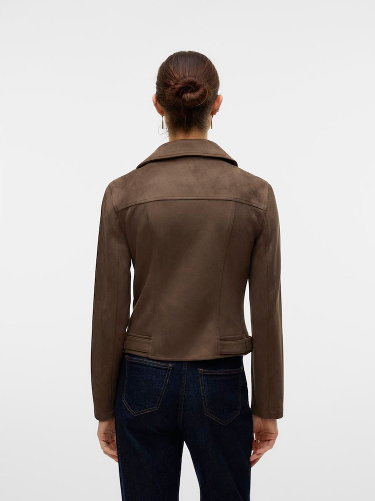 VERO MODA Brown Faux Suede Biker Jacket - Image 2 of 5