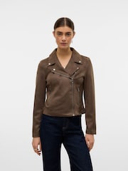 VERO MODA Brown Faux Suede Biker Jacket - Image 3 of 5