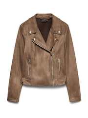 VERO MODA Brown Faux Suede Biker Jacket - Image 6 of 6