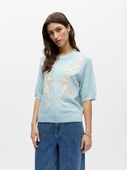 OBJECT Blue Floral Embroidery Short Sleeve Jumper - Image 1 of 4