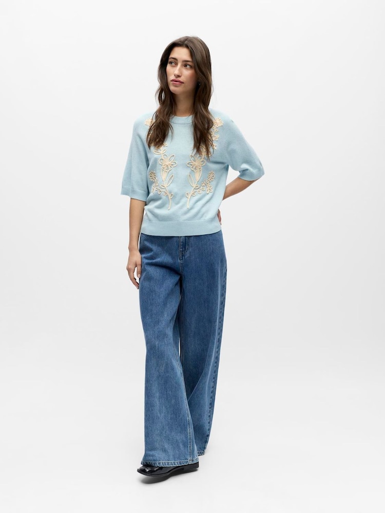 OBJECT Blue Floral Embroidery Short Sleeve Jumper - Image 2 of 4