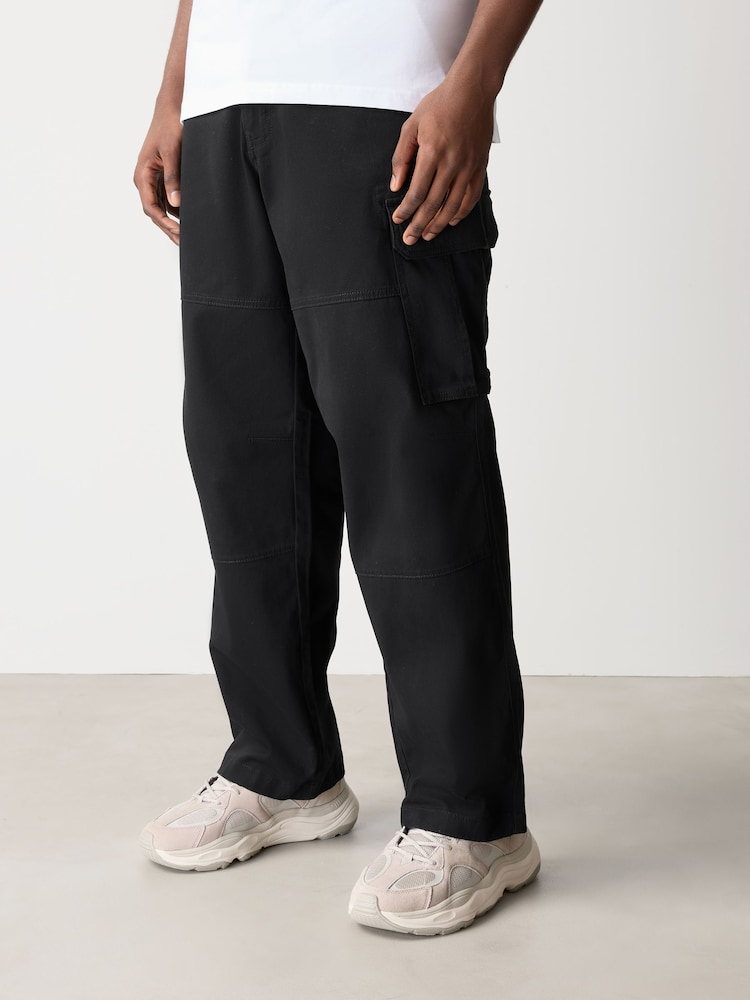 Black Baggy Fit Cotton Stretch Cargo Trousers - Image 1 of 9 Black Baggy Fit Cotton Stretch Cargo Trousers - Image 1 of 9