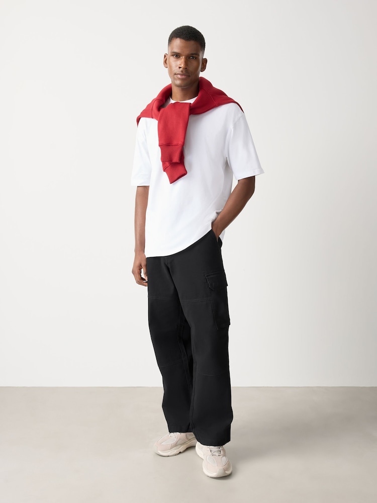 Black Baggy Fit Cotton Stretch Cargo Trousers - Image 2 of 9 Black Baggy Fit Cotton Stretch Cargo Trousers - Image 2 of 9