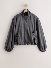 Grey Lightweight Denim Funnel Neck Bomber Jacket - Image 1 of 3