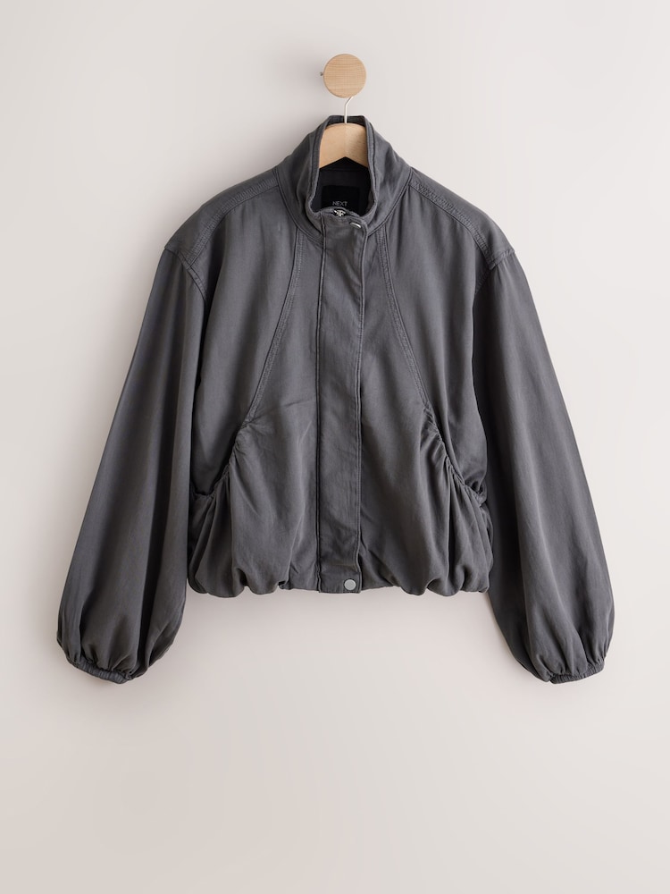 Grey Lightweight Denim Funnel Neck Bomber Jacket - Image 1 of 3