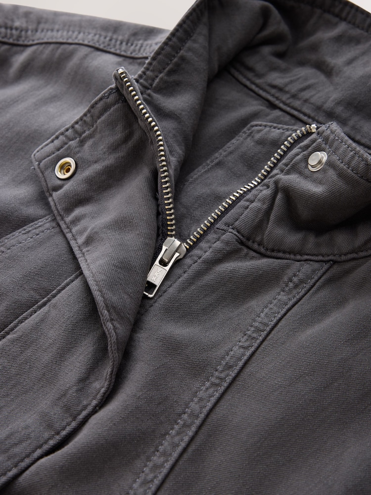 Grey Lightweight Denim Funnel Neck Bomber Jacket - Image 2 of 3