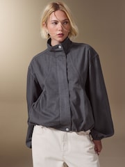 Γκρι - Lightweight Denim Funnel Neck Bomber Jacket - Εικόνα 4 του 10