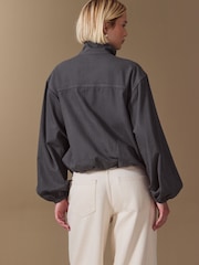 Γκρι - Lightweight Denim Funnel Neck Bomber Jacket - Εικόνα 5 του 10