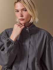 Γκρι - Lightweight Denim Funnel Neck Bomber Jacket - Εικόνα 6 του 10