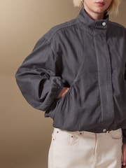 Γκρι - Lightweight Denim Funnel Neck Bomber Jacket - Εικόνα 7 του 10