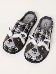 FatFace Novelty Dark Grey Racoon Mule Slipper - Image 3 of 3
