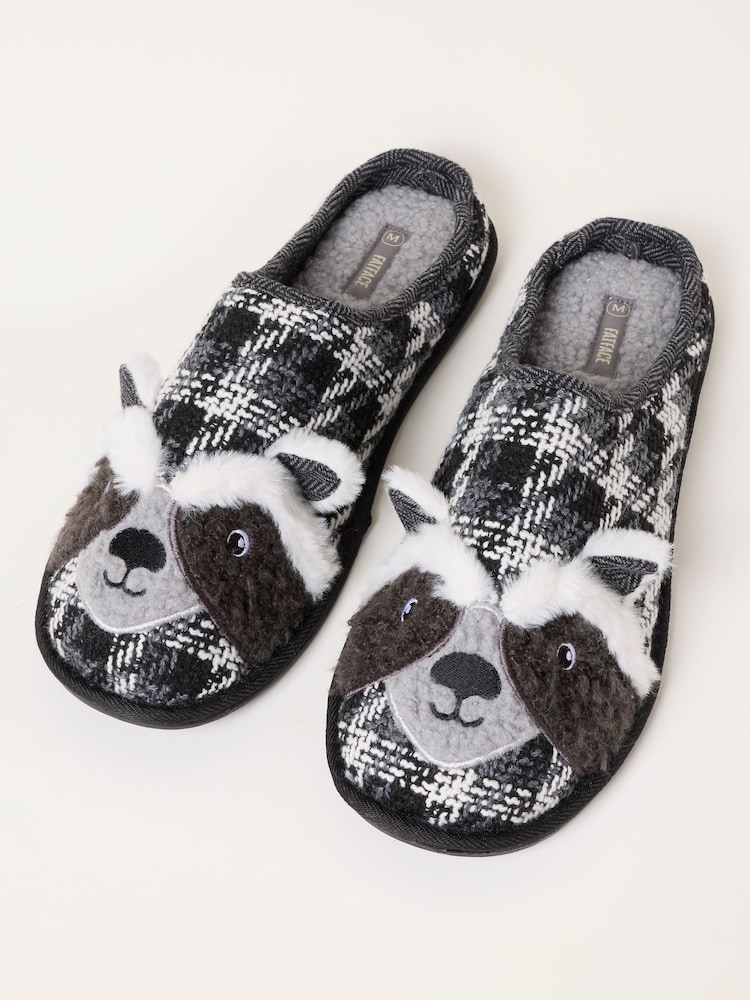 FatFace Novelty Dark Grey Racoon Mule Slipper - Image 3 of 3