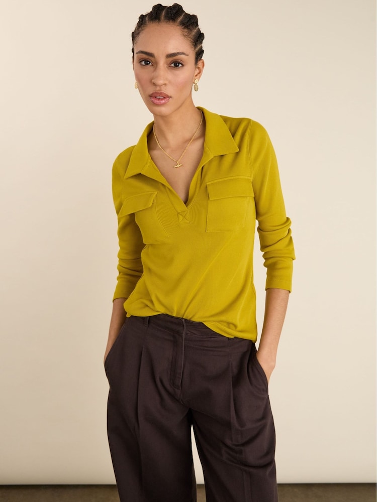 Allie Rib Collar Green Top - Image 1 of 5