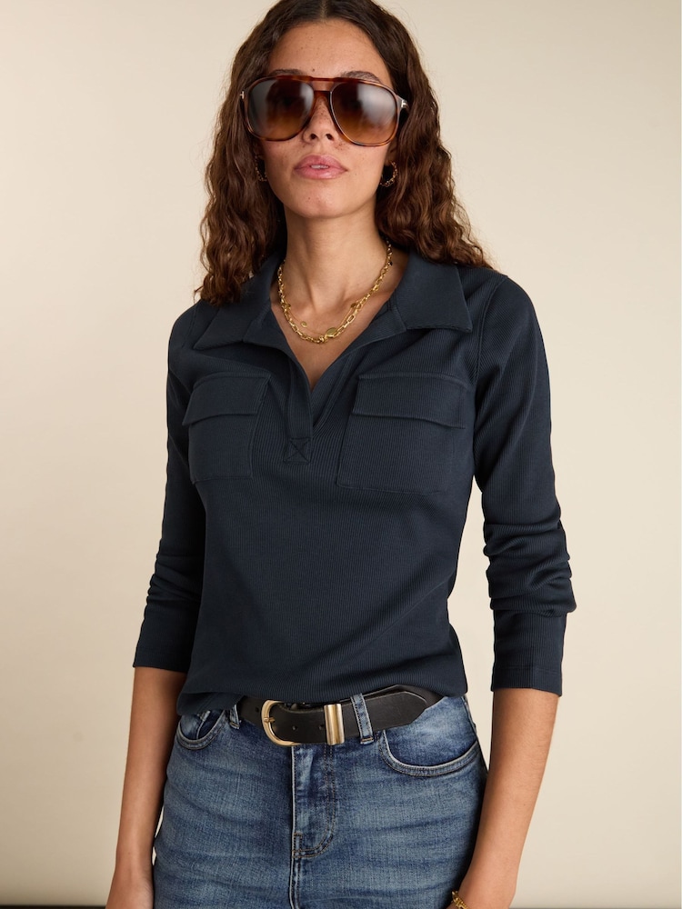 Allie Cotton Rib Collar Top - Image 1 of 5