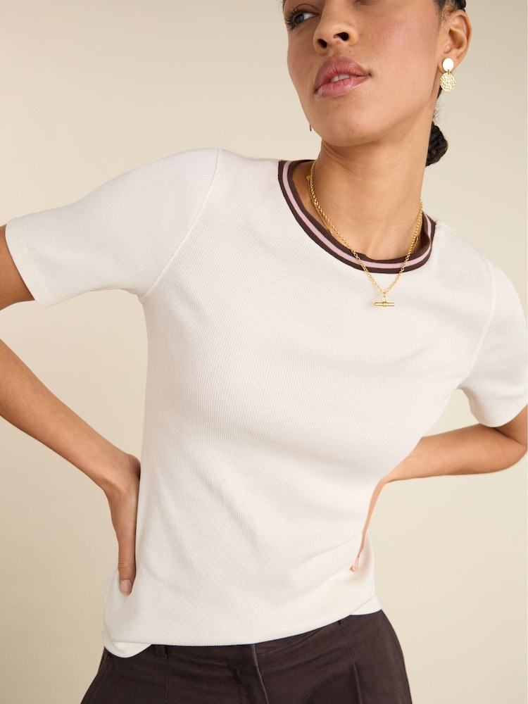 Baukjen Cream Sylvie Rib Crew Neck T-Shirt - Image 2 of 3 Baukjen Cream Sylvie Rib Crew Neck T-Shirt - Image 2 of 3