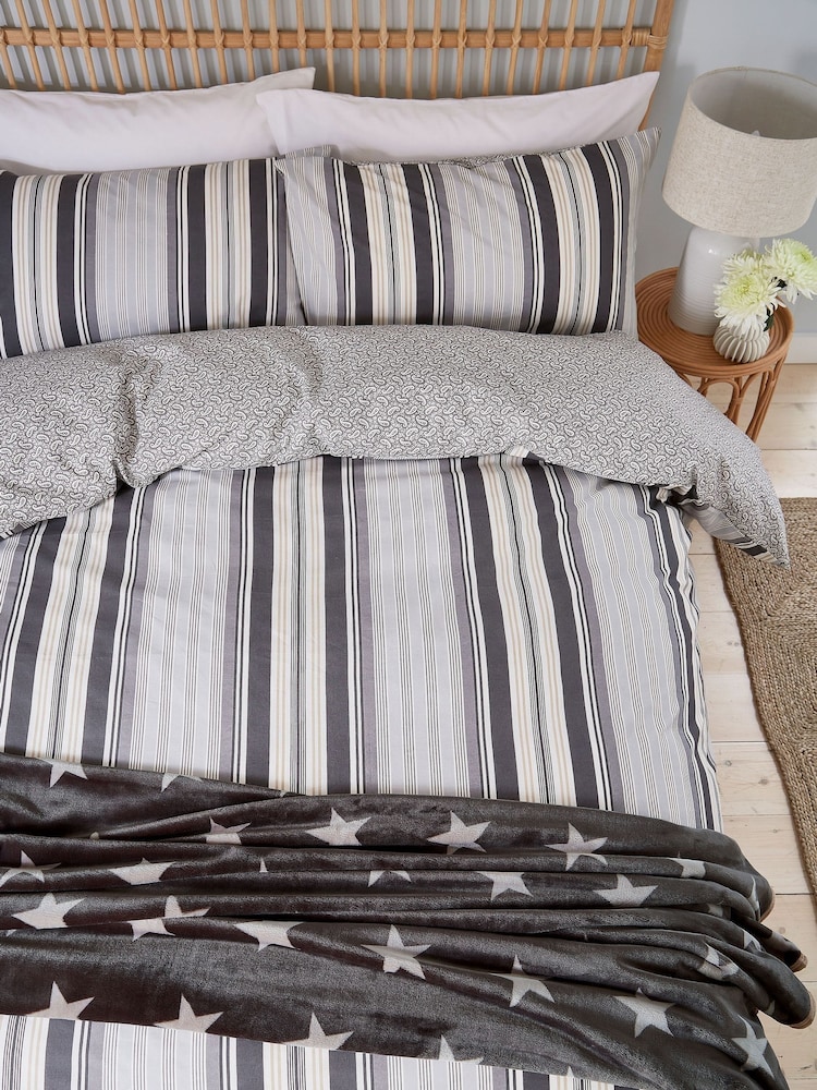 Helena Springfield Linen and Grey Beach House Stripe Duvet Set - Image 1 of 5