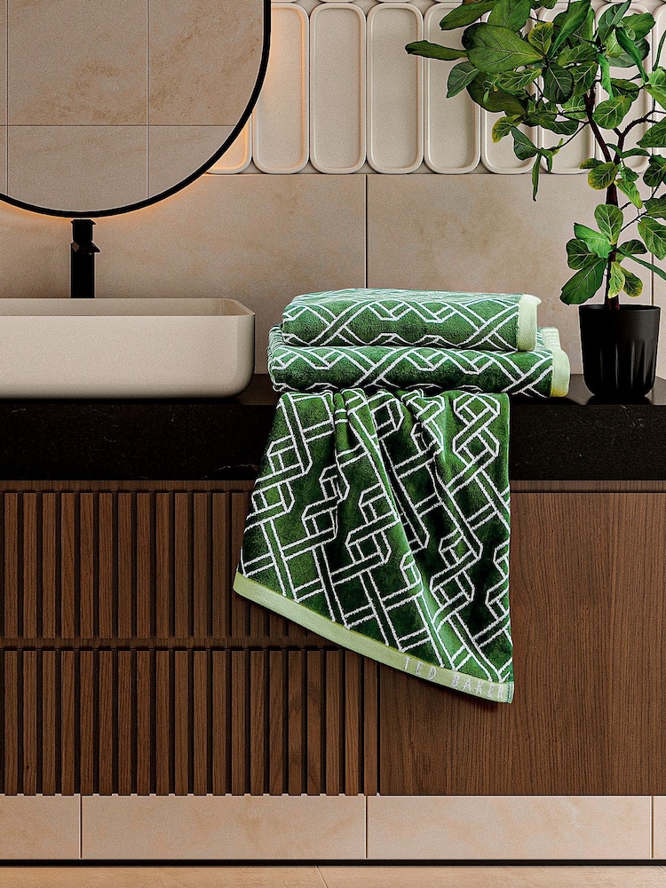 Ted Baker Green Ribbon Stripe Cotton Towel - Image 1 of 3 Ted Baker Green Ribbon Stripe Cotton Towel - Image 1 of 3