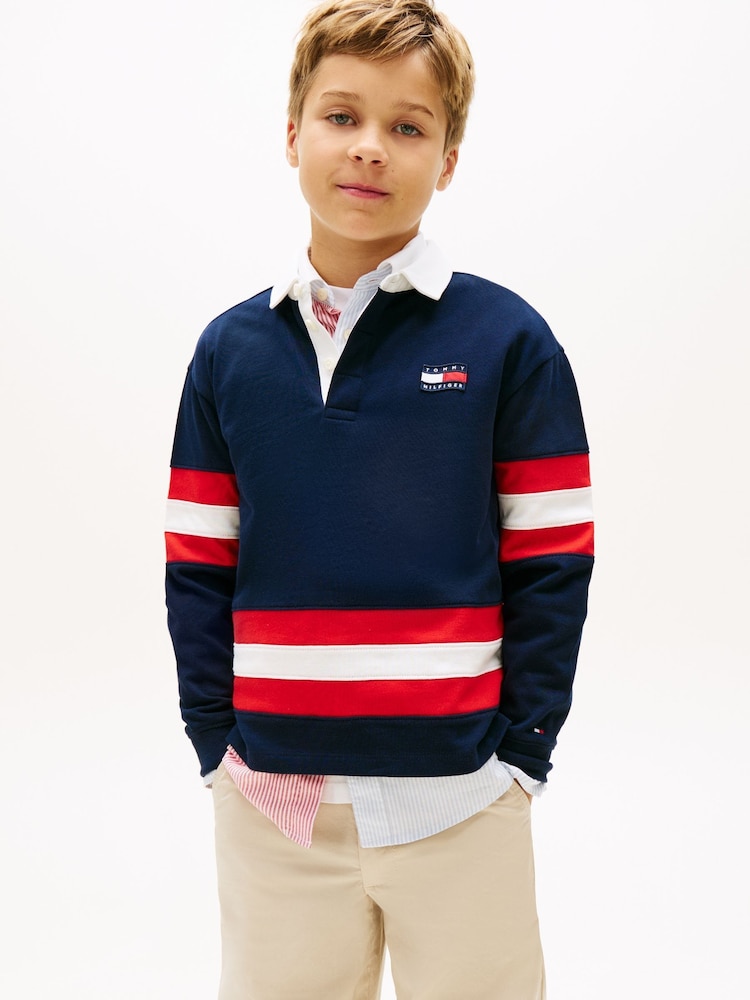 Tommy Hilfiger Blue Back Graphic Long Sleeve Polo Shirt - Image 1 of 5