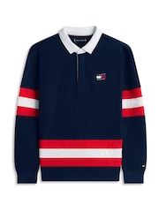 Tommy Hilfiger Blue Back Graphic Long Sleeve Polo Shirt - Image 5 of 5