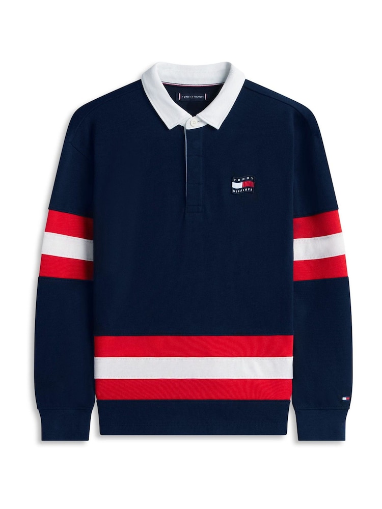 Tommy Hilfiger Blue Back Graphic Long Sleeve Polo Shirt - Image 5 of 5