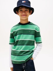 Tommy Hilfiger Green Rugby Stripe Peached Jersey T-Shirt - Image 1 of 5