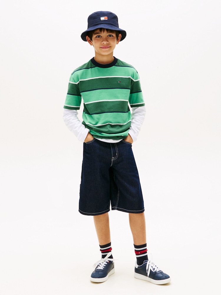 Tommy Hilfiger Green Rugby Stripe Peached Jersey T-Shirt - Image 2 of 5